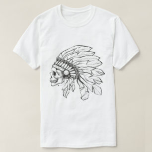 Native American with feathers on the head Doodle i T-Shirt