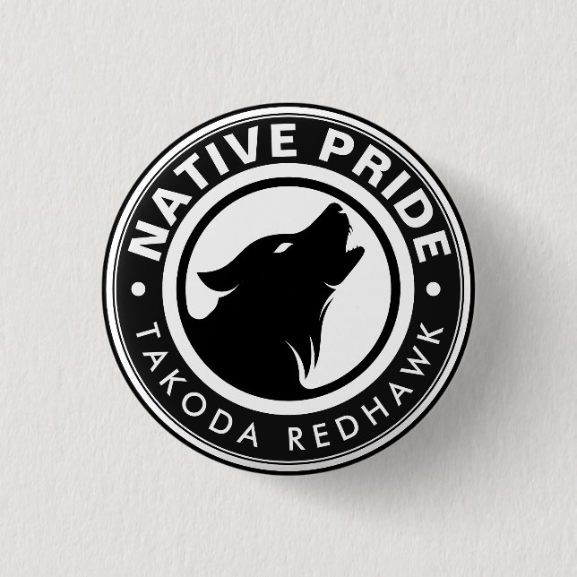 Native American Wolf Logo Personalized Name 1 Inch Round Button (Front)