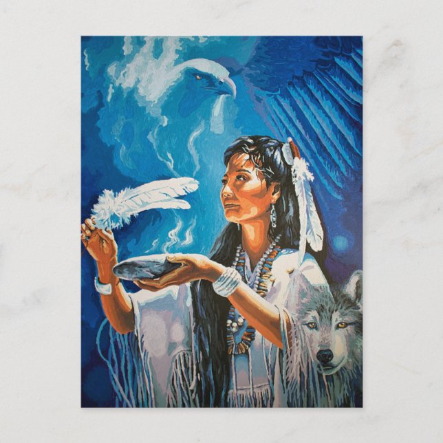 Native American Wolf Postcard Painting by Freyja (Front)