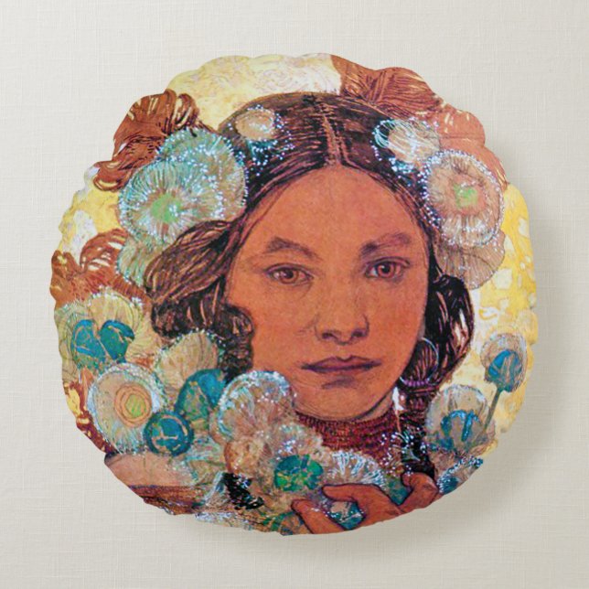 Native American Woman, Alphonse Mucha Throw Pillow (Front)