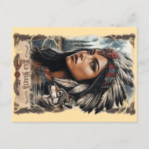 Native American woman and wolf vintage design Postcard
