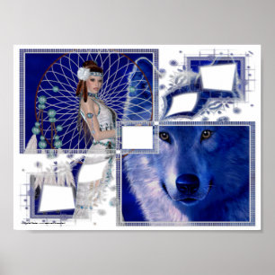 Native American Woman & Blue Wolf 2 Poster