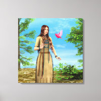 Native American Woman Forest Bird Art