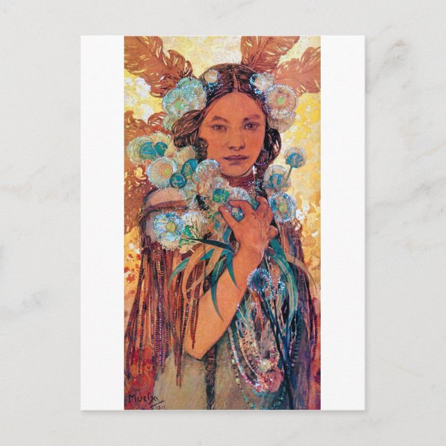 Native American Woman, Mucha Postcard (Front)