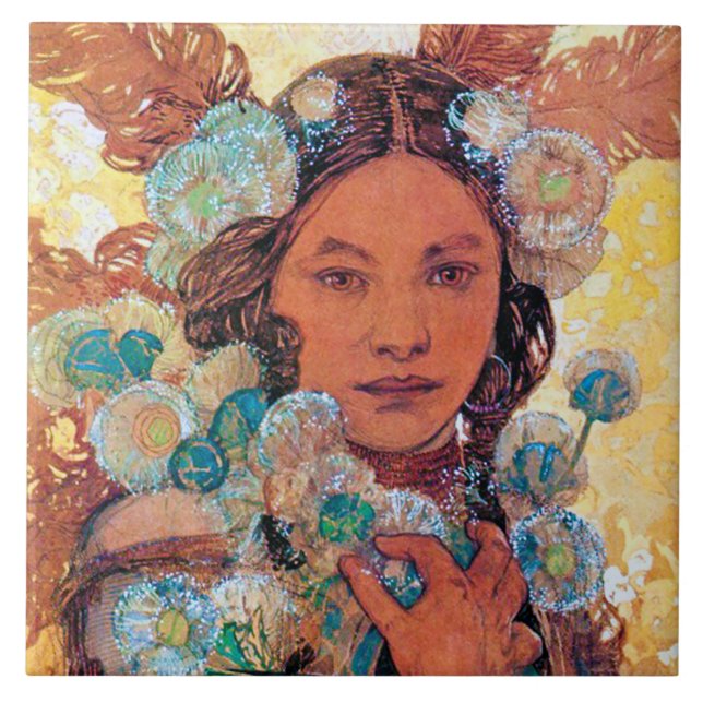 Native American Woman, Mucha Tile (Front)