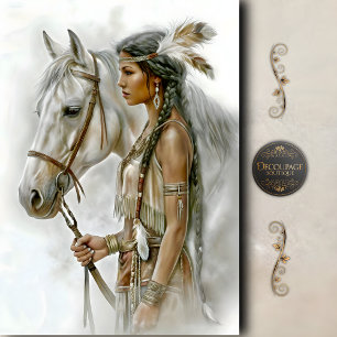 Native American Woman & White Horse Decoupage Tissue Paper