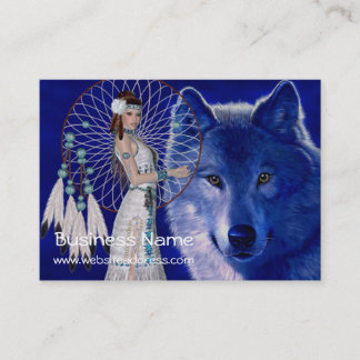 Native American Woman & Wolf D2 Business Cards