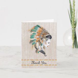 Native American You With Indian Princess Thank You Card