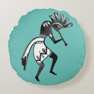 Native Americans Culture - Dancing Kokopelli 1 Round Pillow