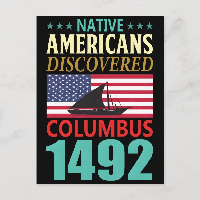 Native americans discovered columbus 1492 holiday postcard (Front)