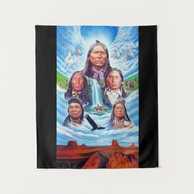 Native Americans Famous Indian Chiefs Painting Tapestry (Front)