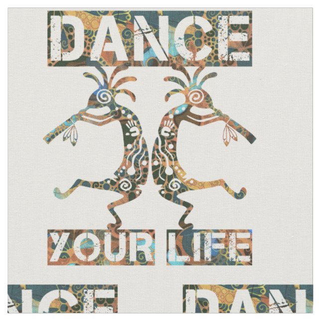 Native Americans Kokopelli - Dance Your Life 1 Fabric (Close Up)