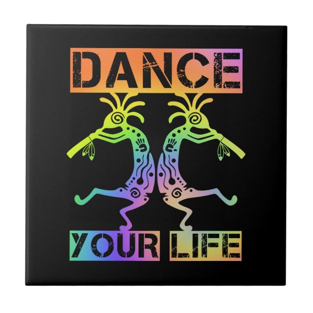 Native Americans Kokopelli - Dance Your Life 4 Tile (Front)
