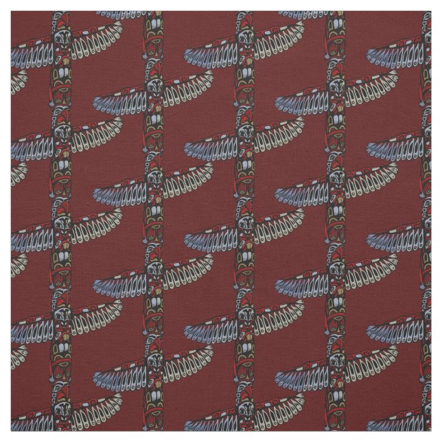 Native Art Fabric Eagle Totem Pole Tribal Fabric (Swatch)