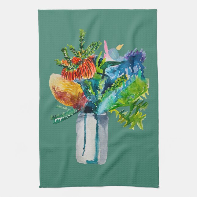 Native Australian Flowers watercolour Kitchen Towel (Vertical)