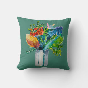 Native Australian Flowers watercolour Throw Pillow