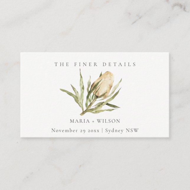 Native Banksia Watercolor Floral Wedding Website Business Card (Front)