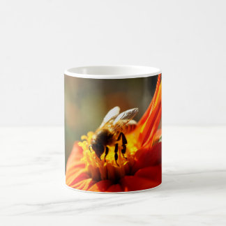 Native Bee in an Orange Flower Mug