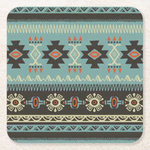 Native Blanket Pattern Square Paper Coaster
