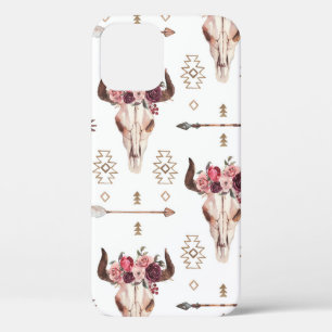 Native bull skul and arrows tribal seamless patter iPhone 12 case