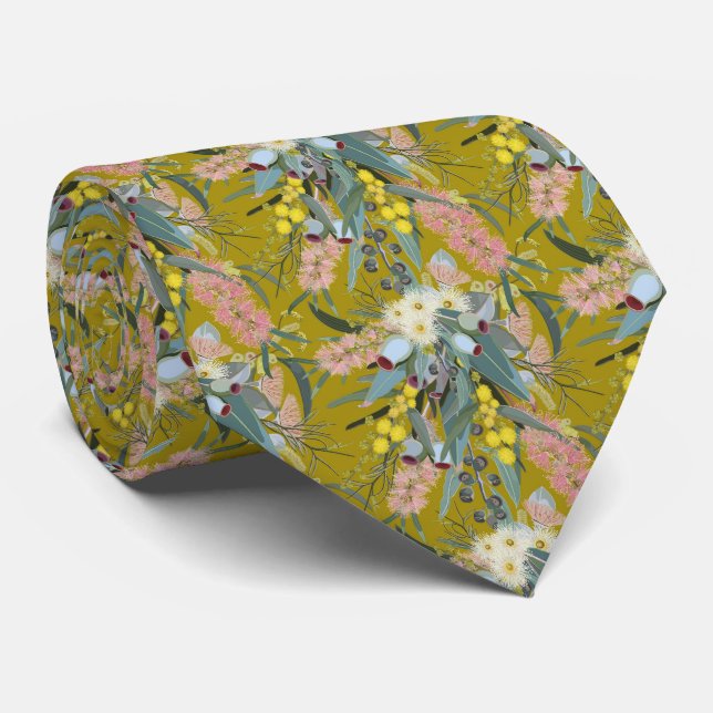 Native Bush Blooms Mustard Yellow Tie (Rolled)