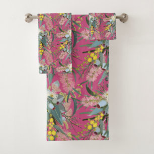 Native Bush Blooms Pink Bath Towel Set