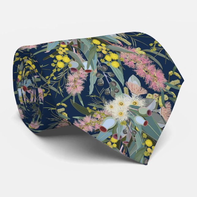 Native Bush Blooms Royal Blue Tie (Rolled)