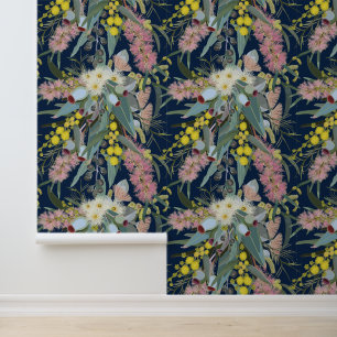 Native Bush Blooms Royal Blue Wallpaper