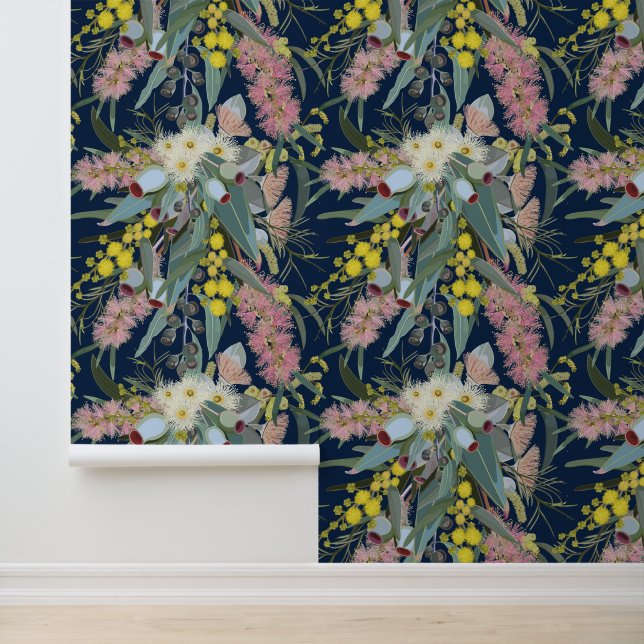 Native Bush Blooms Royal Blue Wallpaper (Application)