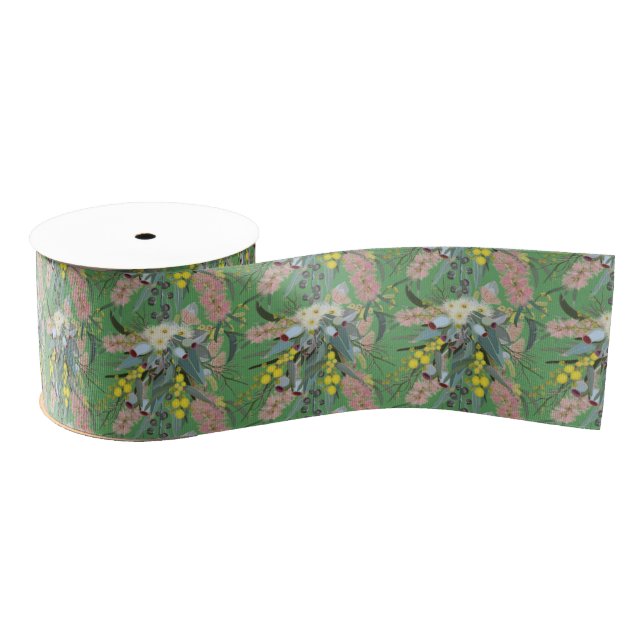 Native Bush Blooms Summer Green Grosgrain Ribbon (Spool)