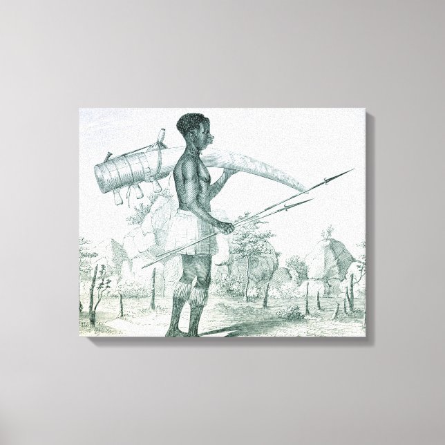 Native carrying a decorated ivory elephant tusk, f canvas print (Front)