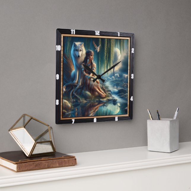 Native Dreamscape: Whispers Ancient Water Square Wall Clock (Office)