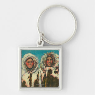 Native Eskimo Girls in AlaskaState Keychain