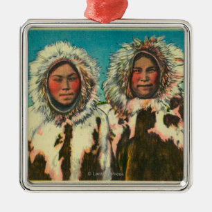 Native Eskimo Girls in AlaskaState Metal Ornament