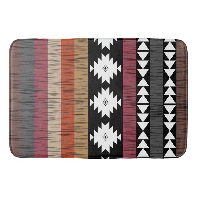 Native Ethnic Colourful Lines Pattern  Bath Mat (Front)