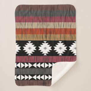 Native Ethnic Colourful Lines Pattern  Sherpa Blanket