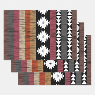 Native Ethnic Colourful Lines Pattern  Wrapping Paper Sheet