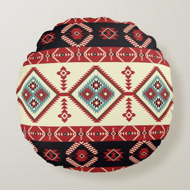 Native fabric. Geometric design kilim. Ethnic trib Round Pillow (Front)