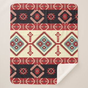 Native fabric. Geometric design kilim. Ethnic trib Sherpa Blanket