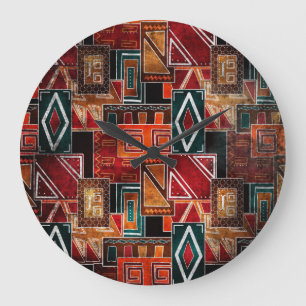 Native folk, grunge ornamental background. large clock