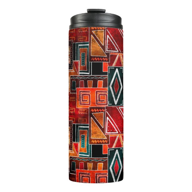 Native folk grunge ornamental pattern background thermal tumbler (Front)