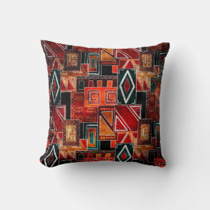 Native folk grunge ornamental pattern background throw pillow