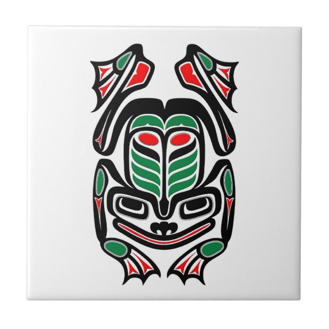 Native Haida Art Frog - black on white Tile (Front)