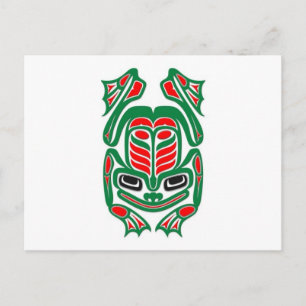Native Haida Art Red and Green Frog - white Postcard