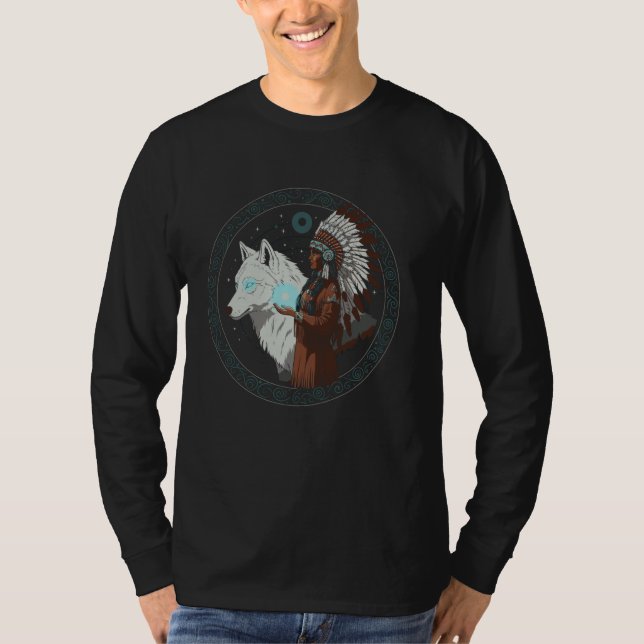 Native Indian American Day Pride Tribal Wolf Ameri T-Shirt (Front)
