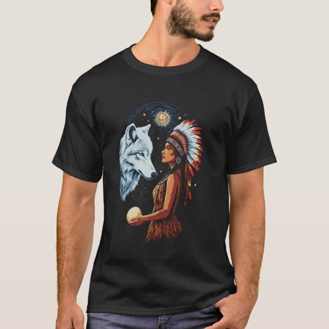 Native Indian American Day Pride Tribal Wolf Ameri T-Shirt (Front)