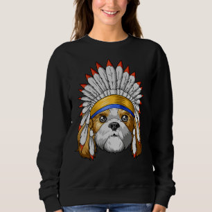 Native Indian American Shih Tzu Feather Headdress Sweatshirt
