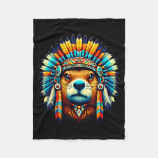 Native Indian Groundhog Native American Indian Fea Fleece Blanket