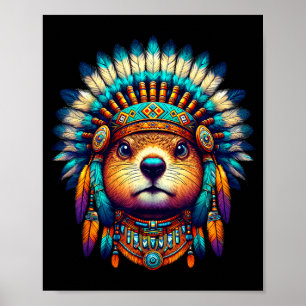 Native Indian Groundhog Native American Indian Fea Poster