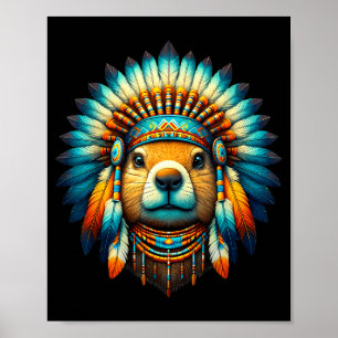 Native Indian Groundhog Native American Indian Fea Poster